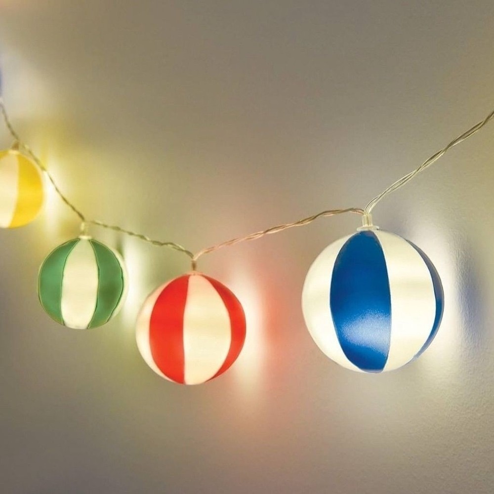 Pool house LED Beach Ball String Lights 10ct Indoor Outdoor summer decor NIB‎
